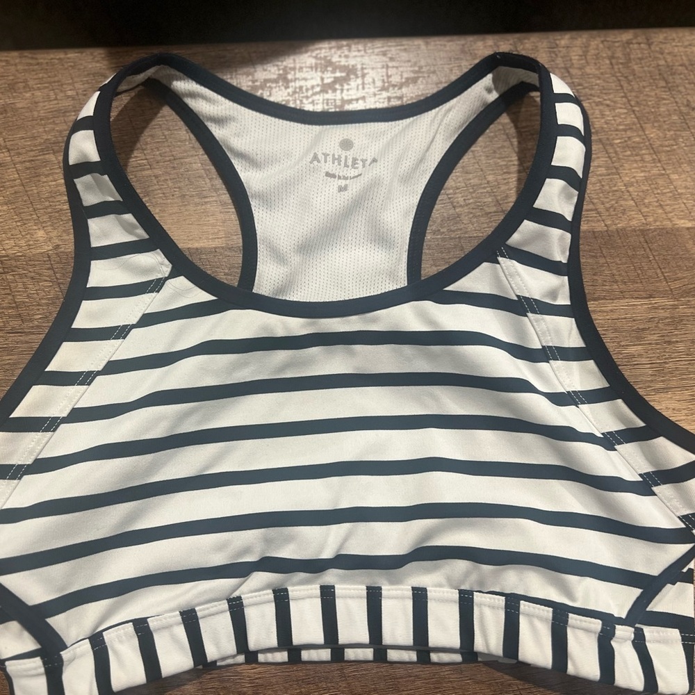 Athleta white with navy stripes sport bra